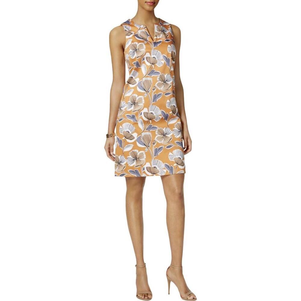 Nine West Floral Orange Sheath Dress Small Size 4